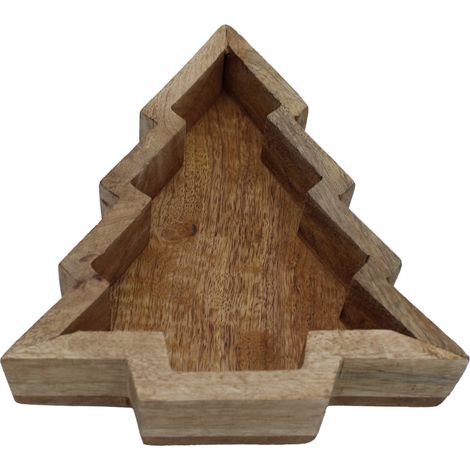 Mango Dekoschale Tannenbaum - 24 x 21 cm - Holz Tischdeko für Weihnachten - Kerzen Deko Schale klein in Weihnachts Baum Form Holzbaum