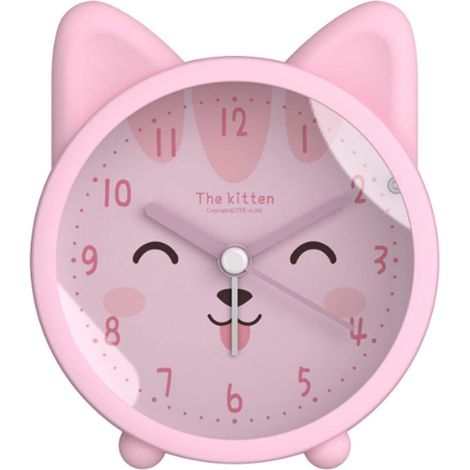 KLVGTIFS PU - Réveil enfant silencieux à quartz rose, motif chien/chat. (1/5)
