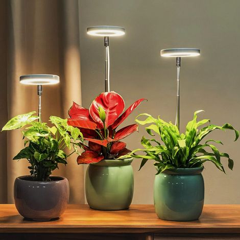 3 lampes de croissance à spectre complet pour intérieur, lampes LED pour plantes, lampes simulant le soleil pour succulentes et fleurs, minuterie, hauteur et luminosité réglables (1/5)