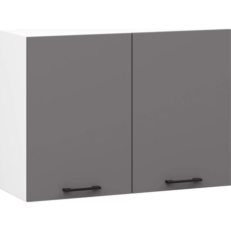 Akord – Armoire de cuisine murale 80 cm – 2 portes battantes – Façade gris graphite – Corps blanc – 2 étagères – Panneau stratifié – 58 cm de hauteur