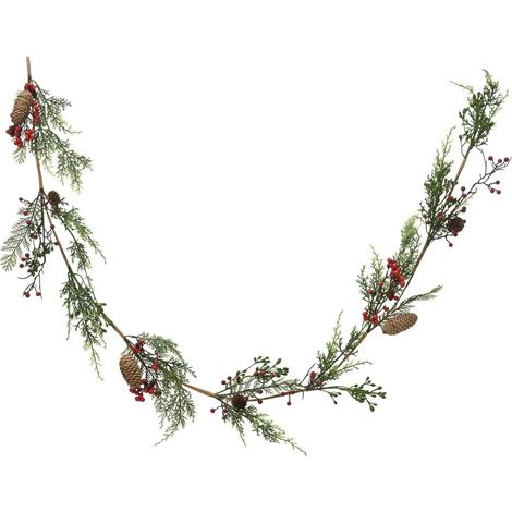 Ghirlanda natalizia verde e rossa con bacche e pigne Ø4 × 180 cm (1/2)