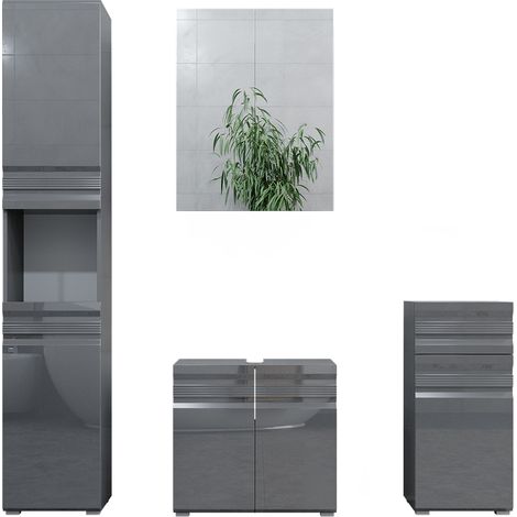 Ensemble de meubles de salle de bain Fredd, Anthracite Haute brillance, 4 parties, Vicco