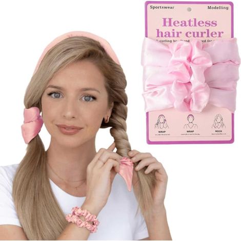 Bigoudis en soie artificielle sans chaleur - Boucles douces pour cheveux sans chaleur - Bigoudis rose (1/3)