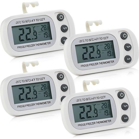 Refrigerator thermometer, 4-pack waterproof refrigerator temperature thermometer with large LCD screen, min/max °C/°F function, freezer thermometer (1/5)