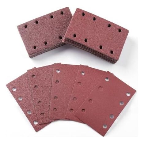 50 Pièces Papier a Poncer, 80x133mm Feuilles Abrasives 40/60/80/120/240 Grains Abrasives Papier pour Ponceuse Vibrante Polir et Enlever La Rouille