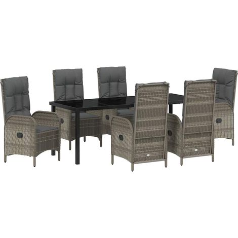Maison Exclusive - Set da Pranzo per Giardino con cuscino 7 pcs Grigio polyrattan