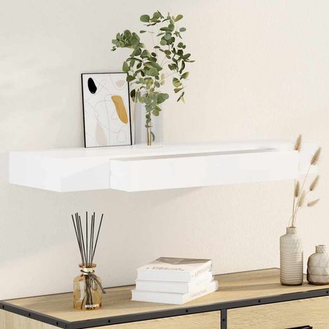 Étagère murale avec tiroir en MDF blanc, rangement livres et DVD, 80 x 25 x 8 cm - PANGIVO (1/5)