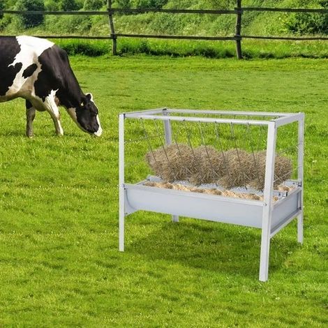 Réservoir d'alimentation de bétail de grande capacité, 2 en 1 mangeoire de foin autonome, équipé d'un rack de foin, 100  66  85cm