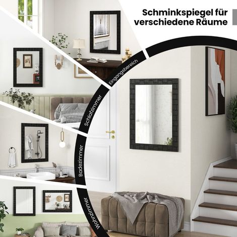 80 x 60 cm wandspiegel aus gummibaumholz mit massivholzrahmen badspiegel kosmetikspiegel schwarz