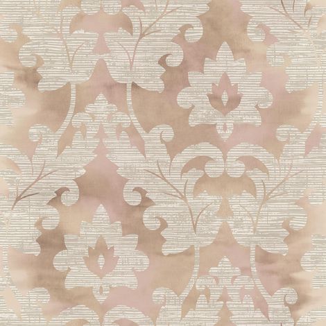 Wallquest Villa Rosa Damask Leaf Taupe Wallpaper Floral Leaves Acrylic Coated (1/4)