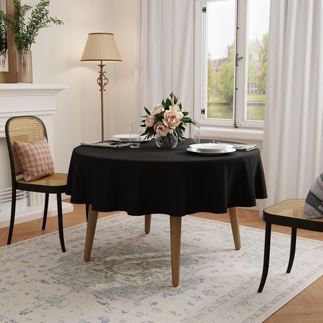 1 Nappe Ronde, Polyester, Diamètre 140 cm, Noir, Infroissable, Lavable en Machine, pour Salle à Manger, Jardin, Fête
