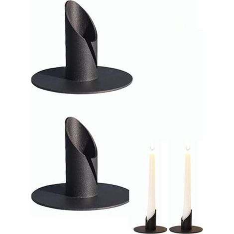 Lot de 2 chandeliers noirs - Chandeliers vintage noirs pour dîner - Chandeliers en fer forgé - Pied de bougie - Convient pour le salon, la salle à manger, la chambre, la cheminée - Noir (1/5)