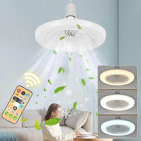 Ventilateur de plafond avec éclairage pour chambre - E27, 3 couleurs, ventilateur de plafond fermé avec télécommande, contrôle intelligent, protection des yeux, intensité variable (1/5)