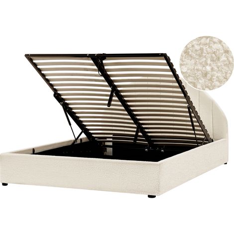 Cama con almacenaje minimalista moderna de bouclé blanco crema 140 x 200 cm Chadenet (1/5)