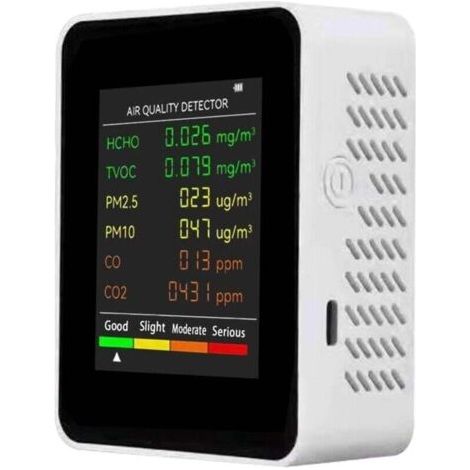 Pair 6-in-1 Multifunktions-Luftqualitätsmessgerät für PM2,5, PM10, HCHO, TVOC, CO, CO2, CO, Kohlendioxid und Formaldehyd. Tragbares Gerät mit großem LCD-Monitor für Zuhause, Büro, Hotel oder Büro.