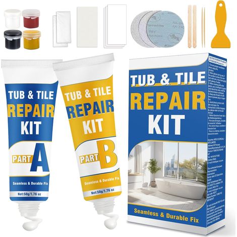Kit Reparation Carrelage, kit réparation receveur de douche résine, répare rayures et dommages sur baignoire, douche et lavabo en porcelaine, étanche et couleur réglable (1/5)