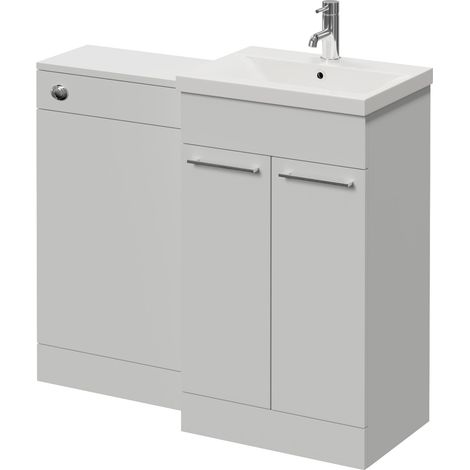 Napoli 390 Gloss Grey Pearl 1000mm 2 Door Vanity Unit Toilet Suite with Glide Basin - 1000mm - Chrome 160mm HandleWithout Kingston Toilet Pan