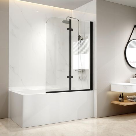 Cabine de douche pour baignoire - Noir - 110 x 140 cm - 2 pièces - Pliable - Paroi de douche pour baignoire - Paroi de douche de 6 mm - Verre de sécurité (1/5)