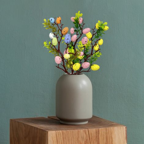 Lot de 3 décorations de Pâques : œufs en mousse colorée sur des branches, pour décorer votre maison le jour de Pâques (35 cm). (1/5)