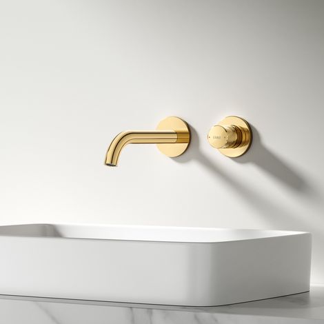 EMKE Waschtischarmatur Unterputz für Wandmontage Champagnergold Wasserhahn Badarmatur