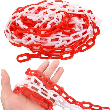 Chaine Rouge et Blanche Plastiques, 11 m x 6 mm Chaîne de Barrière en Plastique, Chaine Plastique Rouge et Blanche pour Bloquer les Zones pour Parkings, Restaurants, Expositions, Parcs (1/5)