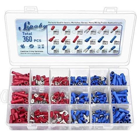 360 PCS Assortiment Bornes Isolées à Sertir Connecteur à Sertir Électrique Set Cosse Isolée Électrique Plate Ronde Connector Câble Electrique Isolé Bornes Avec Etui (1/5)