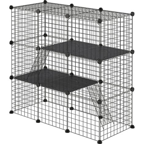 Jaula para Animales Pequeños 31 Paneles Parque Mascotas Gatitos Conejos Chinchillas 105x45x105 cm Noir