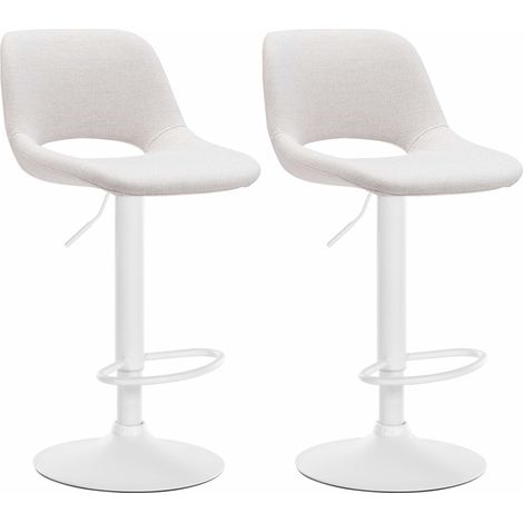 Taburetes altos x2 con reposapiés en tela crema base metal blanco 100004099 (1/5)