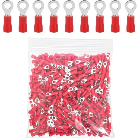 100 Connecteur à sertir, M5, Cuivre, 5,3mm, Rouge, 16-22 AWG, Électrique (1/5)