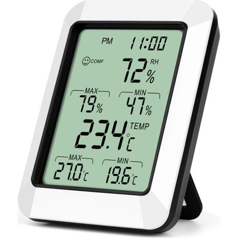 Thermomètre hygromètre numérique de pièce, affichage LCD, jauge d'humidité. Simple et efficace pour un usage quotidien.