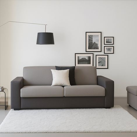 Dmora - Canapé fixe Dgunte, Grand Canapé 2 places, 100% Made in Italy, Canapé Salon, en tissu matelassé, avec accoudoirs fins, Cm 180x95h90, Gris et Anthracite (1/4)