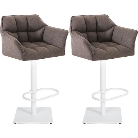 Set di 2 sgabelli da bar regolabili in tessuto grigio con seduta imbottita e avvolgente e base quadrata in metallo bianco 100006703