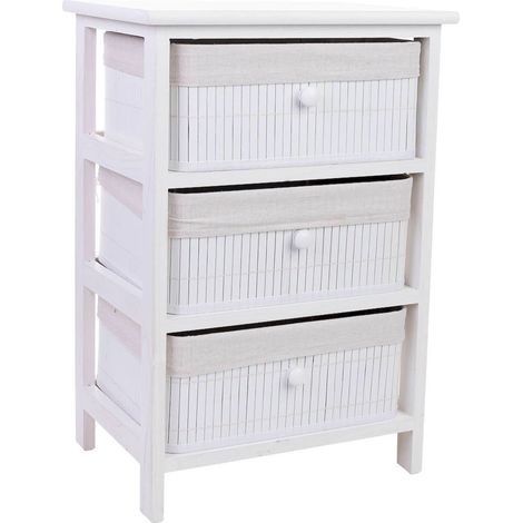 Commode romantique blanche avec tiroirs bambou et finition douce - blanc et bambou naturel (1/5)