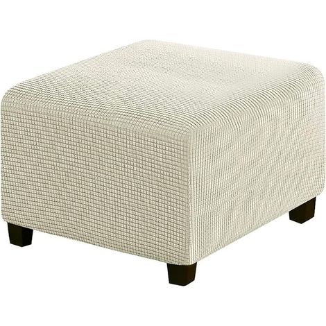 Housse Ottomane Carré Extensible Jacquard, Housses de Repose-Pieds Housses de Pouf Protecteur de Meubles, Housse de Tabouret avec Fond Élastique Antidérapante (Beige, Medium) (1/4)
