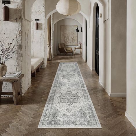 Vintage Tapis Couloir Gris 60x240cm Long Antidérapanta Cuisine,Chambre Enfant Rugs,Descente de Lit Rug,Lavable en Machine Carpet,Interieur Doux Poil Ras,Bureau Carpets (1/5)