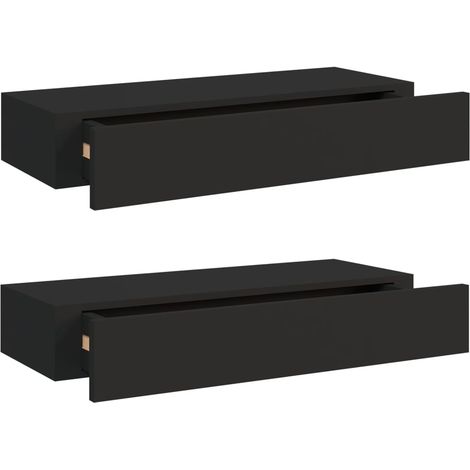 Les Tendances – Étagères murales à tiroirs 2 pcs noir 60x23,5x10 cm – MDF et métal – Installation facile avec matériaux de montage inclus (1/5)