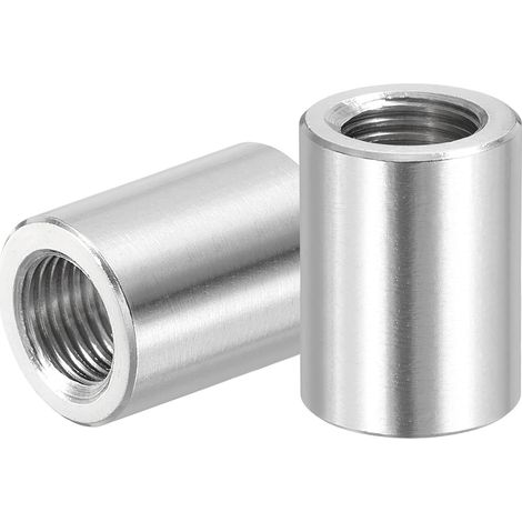 Écrous Ronds En Acier Inoxydable 304 M12x1.25mm Pas Fin, 2 Pcs 25mm / 0.98" Longueur Connecteur Métrique À Filetage Fin Manchon Tige Barre Tige Écrou Fileté Fixations, Ton Argenté (1/5)