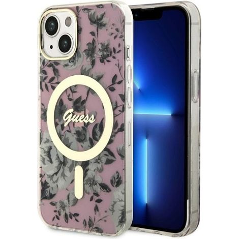 Funda rígida Guess GUHMP14MHCFWSP para iPhone 14 Plus/15 Plus de 6,7 pulgadas, color rosa/rosa, con diseño floral y MagSafe. (1/5)