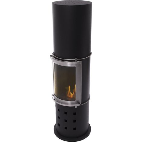 Estufa de etanol en acero negro con puerta corredera de cristal templado (1/2)