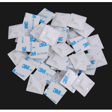 Embases Adhesive pour Attache de Cable 100 Pièces (18.5 mm x 18.5 mm) Serre Cable Adhesif Serre-Câbles Auto Adhésif Support de Serre Câble Plastique Embase pour Collier de Serrage Blanc. (1/4)