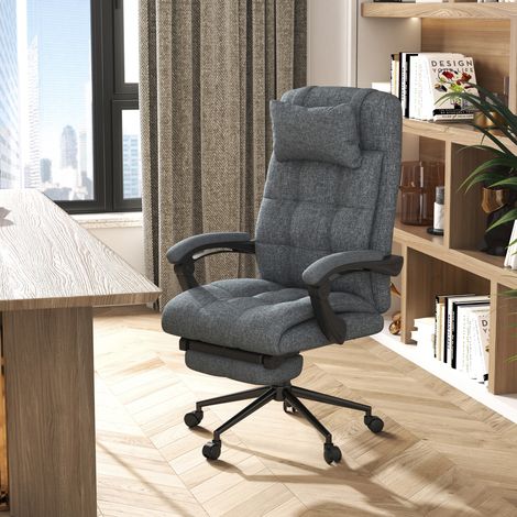 Fauteuil de bureau ergonomique inclinable. Fauteuil de direction à dossier haut. Fauteuil de bureau avec appui-tête et repose-pieds amovible. 66 x 76 x 112-120 cm. Gris.