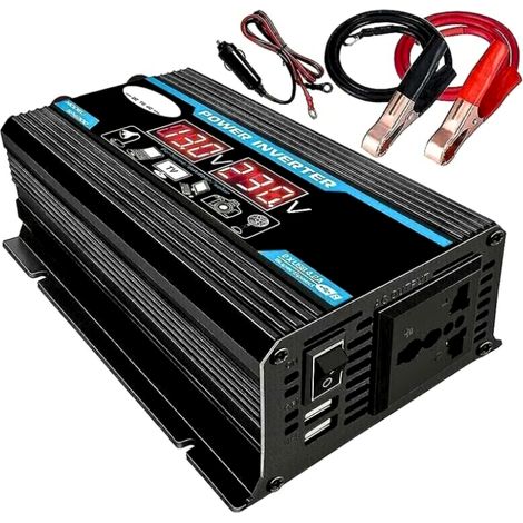 KZQ 300W 12V to 220V Pure Sine Wave Inverter/Transformer with LED Display, 2 EU Outlets & 1 USB Port, 300W Peak Power for Car, Camping, and Travel