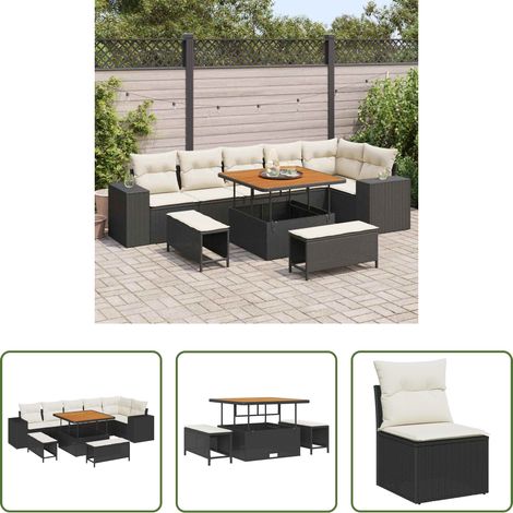 Poly-Rattan - Gartensofa-set mit Kissen 9 pcs Schwarz Poly-Rattan (1/5)