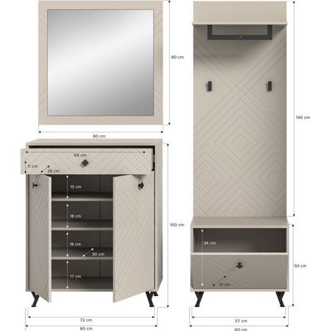 Set completo d'ingresso LUNA – Beige opaco – 3 pezzi – 195x190x35 cm