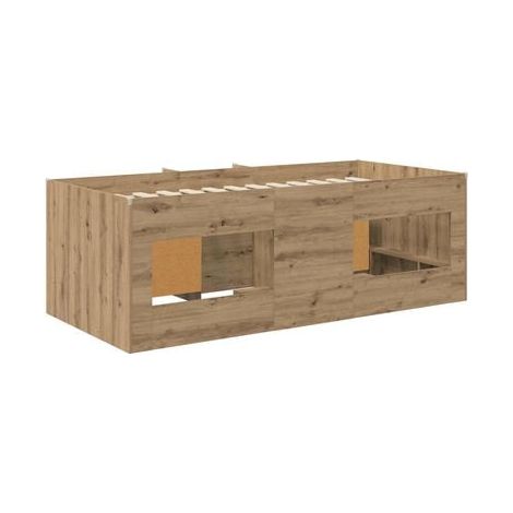 Cadre de lit mezzanine (avec armoire), ensemble 3 pièces, bois de chêne fait main, chêne naturel élégant, pour chambre, décor moderne, facile à assembler (1/5)