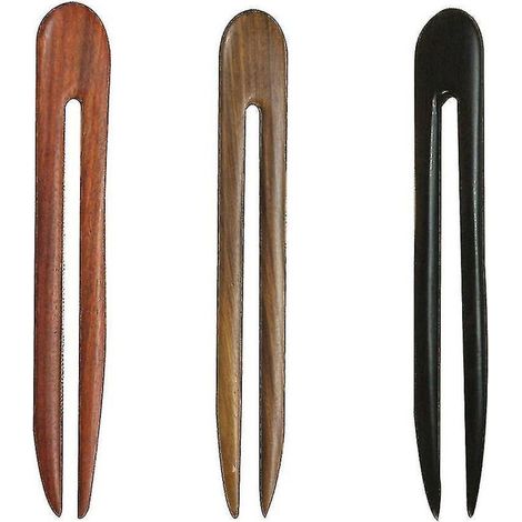 Set mit 3 U-förmigen Haarnadeln aus Holz im Vintage-Stil (rot + grün + schwarz) (1/5)