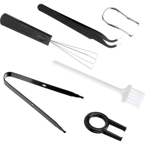 Juego de 6 herramientas para extraer teclas: extractor de teclado, herramienta para extraer interruptores con teclas, pinzas y cepillo de limpieza para teclados mecánicos. (1/5)
