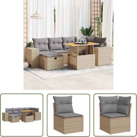vidaXL Salon de jardin avec coussins 8 pcs beige résine tressée acacia (1/5)
