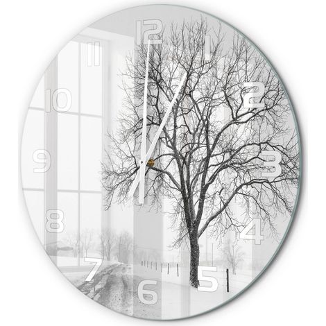 Horloge Murale Ronde Décoration Cuisine en Verre Trempé Silencieuse Moderne Arbre en hiver fi 60 cm (1/5)