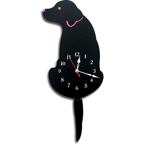 Horloge murale chien - Décoration intérieure - Horloge pour chambre d'enfant - Horloge avec queue qui remue - Cadeau d'anniversaire pour enfant - Noir (1/5)